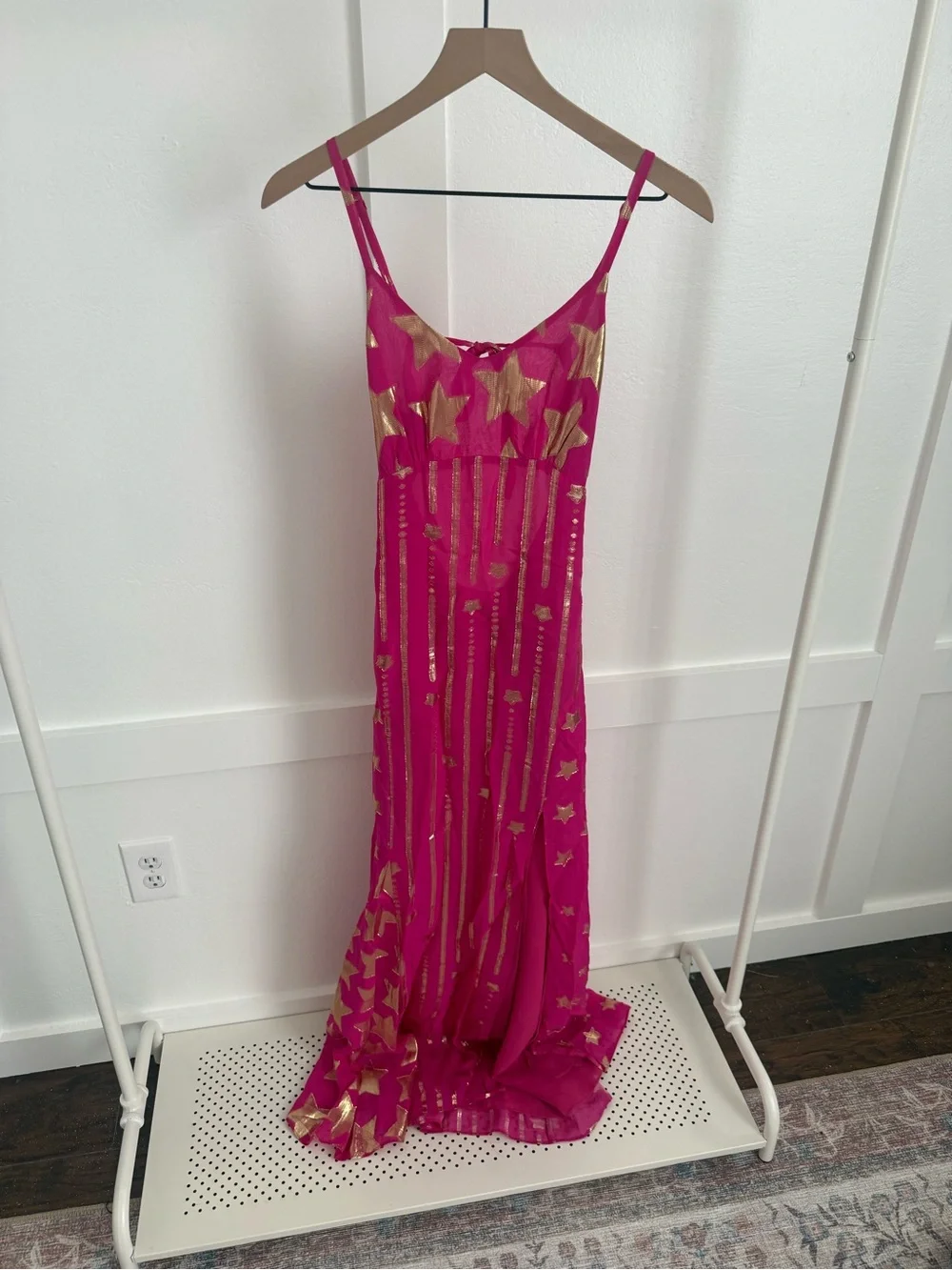 Love Shack Fancy Shine Strappy Maxi Dress Stars Very Berry - Picture 3 of 5